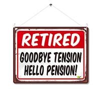 Kruzroyal MP158 Retired : Goodbye tension Hello Pension! Funny Novelty Retro Vintage Metal Wall Sign Plaque 20cm x 15cm