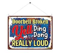 Kruzroyal MP449 Doorbell Broken Yell Ding Dong Really Loud/Door Sign Funny Novelty Retro Vintage Metal Wall Sign Plaque 20cm x 15cm