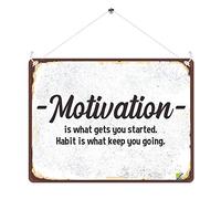 Kruzroyal MP468 Motivation is what gets you started. Habit is what keep you going. Funny Novelty Retro Vintage Metal Wall Sign Plaque 20cm x 15cm