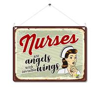 Kruzroyal Nurses Are Angels With Invisible Wings Metal Wall Sign, Heartwarming Retro Vintage Plaque Gift, Nurse Appreciation Decor for Home or Office, 20x15cm with Hanging String