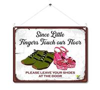 Kruzroyal Remove Your Shoes Metal Wall Sign, Since Little Fingers Touch Our Floor Plaque Gift, Polite Entryway Door Vintage Tin Decor for Home Hallway, 20x15cm with Hanging String