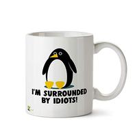 Kruzroyal Surrounded by Idiots Funny Mug | Sarcastic Office Humour Ceramic Coffee Tea Cup Gift for Colleague Boss Friend