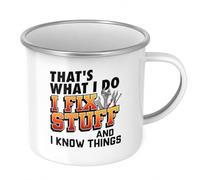 Kruzroyal That's What I Do I Fix Stuff Enamel Camping Mug 12oz | Stainless Silver Rim, Father's Day, For Dad, Grandad, Husband, Novelty Mechanic Design