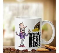 Kruzroyal World's Best Boss Mug, Funny Cartoon Office Gift for Him, Novelty Present for Manager, Director or CEO, White Ceramic, 11 oz DZ070