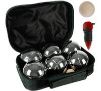 KRUZZEL Boule Set of 6 Engraved Balls & Accessories - Petanque Game with Wooden Ball, Tape Measure & Carry Bag - Outdoor Activities Engraved Motifs Case 23440
