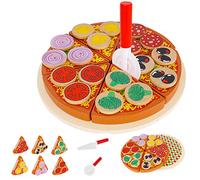 KRUZZEL Wooden Pizza Toy for Kids Food Set 27 pcs Slices Cutting Play Simulation Child Kitchen 9354