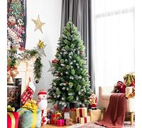 KRXSOBNV, 4ft/5ft/6ft Snow Flocked Christmas Tree, Artificial Pine Xmas Trees with Red Berries, PVC Tips & Metal Stand, Indoor Outdoor Decoration and Gift,Christmas tree(714 PVC Tips,6ft)