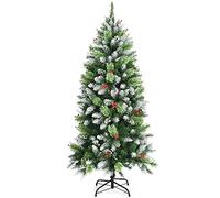 KRXSOBNV, 4ft/5ft/6ft Snow Flocked Christmas Tree, Artificial Pine Xmas Trees with Red Berries, PVC Tips & Metal Stand, Indoor Outdoor Decoration and Gift,Christmas tree(Polyvinyl Chloride,5ft)