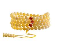 KRXSOBNV, 8Mm Yellow White Amber Beaded Necklace Bracelet 108 Buddha Rosary Beads for Yoga Prayer Meditation (Color : Wit), Rosary Bracelets(Unique Colour)