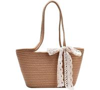 KRXSOBNV, Bucket Straw Beach Bag Woven Shoulder Bags Rattan Bohemian Summer Vacation ，Women's Bags(Khaki)