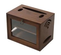 KRXSOBNV, Cable Management Box Desktop Solid Wood Wifi Set-top Box Storage Shelves Large Plug Board Box Cable Tidy Box,WiFi Organiser(Brown)