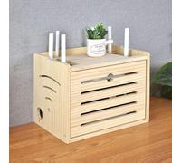 KRXSOBNV, Cable Management Box solid wood socket power cord storage box wireless wifi light cat set-top box shelf Cable Tidy Box,WiFi Organiser(Brown)