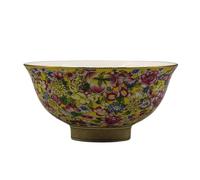 KRXSOBNV, Chinese Ancient Palace Style Porcelain Rice Bowl,14cm 5.5in Gold Yellow Bottom Million Flowers Enamel Color Rice Bowl High Chinese Antiques,Chinese Porcelain Bowls