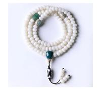 KRXSOBNV, Chinese Style White Bodhi Root Beaded Bracelet Necklace 108 Buddha Rosary with Tibetan Dzi Bead for Meditation,Bodhi Bracelet