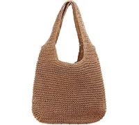 KRXSOBNV, Fashion Rattan Women Shoulder Bags Wikcer Woven Handbags Large Capacity Summer Beach Straw Bags Casual Tote Purse ，Women's Bags(Camel)