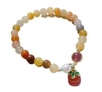 KRXSOBNV Feng shui necklace， Wealth Prosperity Charm Bracelet, Natural Jade Golden Silk Turquoise Lucky Agate Pendant(Persimmon-Stretch)