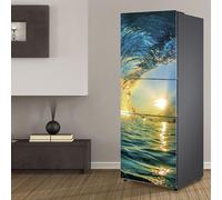 KRXSOBNV, Fridge Sticker Full Covering Door Fridge Covers Skins Wall Stickers for Kitchen Decal, Great Wave Sun Sunlight,Fridge Stickers(M: 60x180 cm)