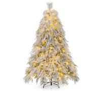 KRXSOBNV, Hinged Pre-lit Artificial Xmas Tree with 279/519 Branch Tips, 150/250 Warm White LED Lights & Willow Leaves, Holiday Decoration,Christmas tree(6.3FT)