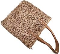 KRXSOBNV, Large Capacity Straw Women's Handbag Top Soft Hemp Rope Cutout Designer Shoulder Bag Spring Luxury Handbag Bags ，Women's Bags(Khaki)