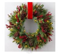 KRXSOBNV, Lighted Garland Battery Operated, Realistic, Decorated with Berries, Pine Cones, Fall Decorations for Home Porch,Christmas wreath(80cm/31.4in)