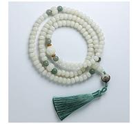 KRXSOBNV, Natural White Bodhi 108 Beaded Bracelet Necklace Bodhi Root Lotus Tassel Buddha Rosary for Mala Medition Chanting (Color : Wit), Rosary Bracelets(Jade)