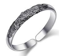 KRXSOBNV, Vintage Hand Carve Flower Cuff Bangle Chinese Bracelet Ladies Silver Jewellery Birthday Gifts For Sisters Friend Couples,Bracelets