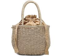KRXSOBNV, Women Summer Woven Straw Beach Bag Vintage Drawstring Handbag Boho Basket Purse ，Women's Bags(Khaki)