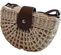 KRXSOBNV, Women Woven Straw Crossbody Bag Faux Leather Strap Semicircle Shoulder Handbag ，Women's Bags(Khaki)