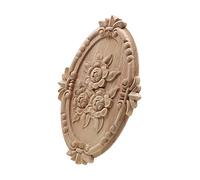 KRXSOBNV, Wood Carved Mouldings, Rose Wood Carving Cabinet Door Heart Flower Applique Furniture Accessories Relief Solid Elliptical Figurine Decor,Wooden Decals(25cmx18cm)