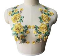 KRXSOBNV, Yellow Rose 3D Flowers Embroidered Gown Appliques Lace Fabric Trims Collar Sew Patches for Wedding Decoration Dress DIY ,Sewing Appliqués