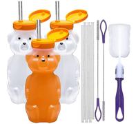 Kryc-honey Bear Straw Cup Long Straws, 3-pack Squeezable Therapy And Special Needs Assistive Drink Container, Spill Proof And Leak Resistant Lid