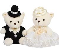 KryfxToy Wedding Teddy Bear Couple Set - Bride Groom Plush Dolls 20cm In Suit Dress Pure White Cuddly Toy For Wedding Decor For Couples, Girlfriend, Newlyweds (2 Pack)