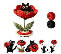 Kryilut Crochet Black Cats Holding Red Poppy, Handmade Crochet Black Cat with Poppy, Crochets Cat with Poppys Remembrance Keepsake, Handmade Crochets Animals Gift for Family, Friends (B)