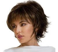 KRYLL Short hair wigs with fringes Wavy layered hair wig Heat resistant Synthetic blonde Mixed Black Brown Natural colour for women Everyday use