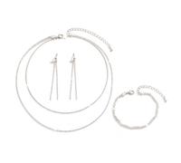 Kryloris Women's 3-piece chain set, silver-coloured necklaces without pendant in simple design, fashion jewellery for changing and combining for everyday life, wedding and various outfits