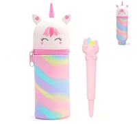 KRYMXAR 2 in 1 Soft Silicone Pencil Case, Table Pen Holder for Girls, Cute Unicorn Design, 20cm Length, Ideal for School and Office