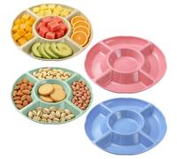 Kryndle 4 Pack Serving Platter, 5 Compartment Plastic Snack Tray, Reusable Plastic Snack Tray for Snacks, appetizers, Fruits, Desserts, Vegetables