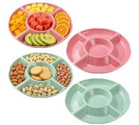 Kryndle 4 Pack Snack Trays, Serving Platters for Party Food, 5 Compartment Reusable Plastic Trays for Nuts, Fruits, Snacks and Pastries