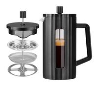 Kryndle Cafetiere, French Press Coffee Maker 1000Ml, French Press with Heat-Resistant Glass and Stainless Steel Filter, Suitable for Home, Office and Camping (Black)