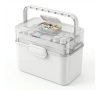 Kryndle Medicine Storage Box, 3 Layer Medical Box with Pill Organizer, Medication Storage Boxes with Portable Handle, Multipurpose Organizer for Home, School, Office and Travel (White)