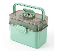Kryndle Medicine Storage Box, 3 Layer Medical Box with Pill Organizer, Medication Storage Boxes with Portable Handle, Multipurpose Organizer for for Home, School, Office and Travel (Green)