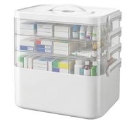 Kryndle Medicine Storage Box, 4 Layer Medicine Box with Portable Handle, Medication Storage Boxes with Compartment, Medical Organizer for Home, School, Office and Travel (White)