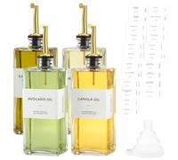 Kryndle Olive Oil Dispenser Bottle,4 Pack 500ml Glass Oil Dispenser with Automatic Spout, Reusable Kitchen Oil Bottles with Waterproof Labels, for Cooking Oils and Sauces