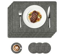 Kryndle Placemats and Coaster Sets 4, Waterproof Table Mats, 43 * 30cm Place Mats For Table for Family Dining, Kitchen, Living Room and Outdoor (Black)