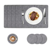 Kryndle Placemats and Coaster Sets 4, Waterproof Table Mats, 43 * 30cm Place Mats For Table for Family Dining, Kitchen, Living Room and Outdoor(Grey)