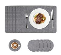 Kryndle Placemats and Coaster Sets 6, Waterproof Table Mats, 43 * 30cm Place Mats For Table for Family Dining, Kitchen, Living Room and Outdoor(Grey)