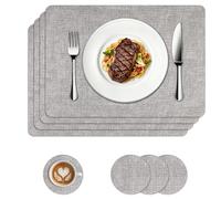 Kryndle Placemats with Coaster Sets 4, Fabric Table Mats, Heat-Resistant and Waterproof for Family Dining, Kitchen and Living Room (Gray)