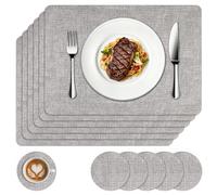 Kryndle Placemats with Coaster Sets 6, Fabric Table Mats, Heat-Resistant and Waterproof for Family Dining, Kitchen and Living Room (Gray)