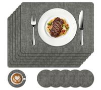 Kryndle Placemats with Coaster Sets 6, Fabric Table Mats, Heat-Resistant and Waterproof for Family Dining, Kitchen and Living Room (Black)