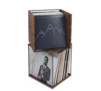 Kryntex 2 Pack Vinyl Record Storage Cubes Stackable Wooden LP Album Holder Crates Fits 80-110 Records Each, Natural Wood Record Organiser Boxes for Home or Studio